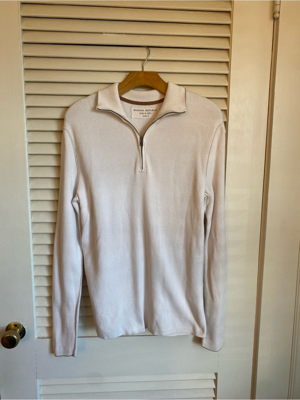Banana Republic Cream Ribbed 100% Cotton Quarter-Zip Sweater